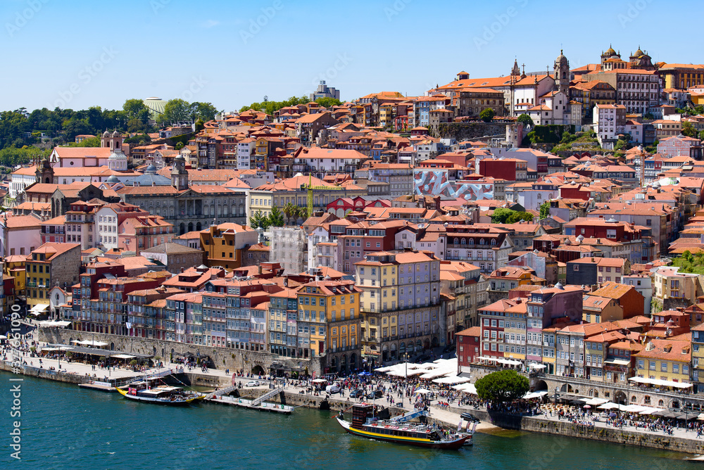 River Douro and the riverbank of Ribeira District in Porto, Portugal