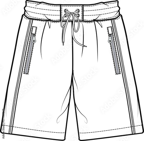 men's shorts illustration. Fashion flat sketch, vector