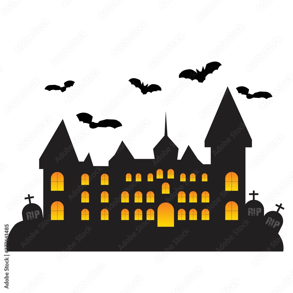 Happy Halloween background. haunted house silhoutte illustration. invitation card template