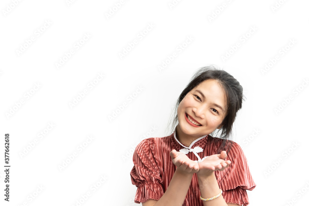 Woman in chinese style open the palm of the hand Woman in chinese style open the palm of the hand