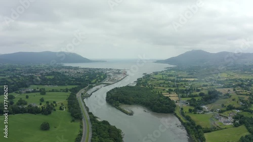 Aerial 4K footage of the Irish border with Northern Ireland, to the left is Warrenpoint(UK) to the right is Carlingford(ROI). This the location for a hard border if no deal happens. photo