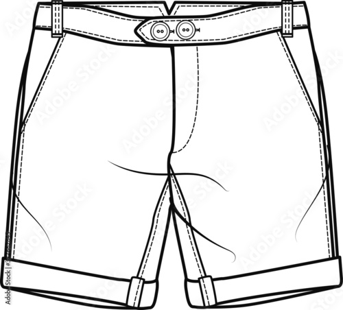 SHORT PANTS, Fashion Flat Sketch, apparel template. Men's Fashion Shorts.