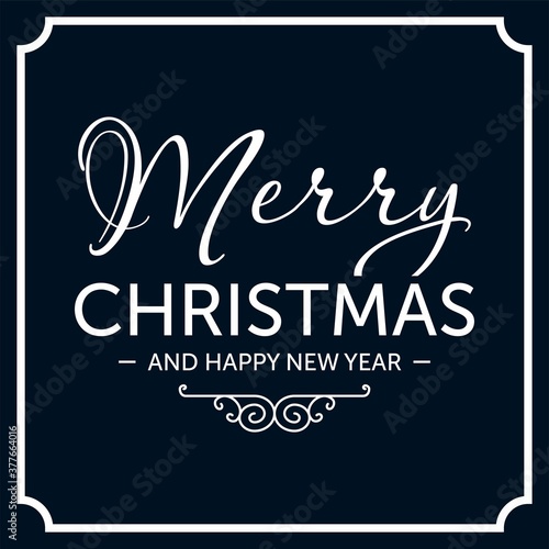 Merry Christmas and Happy New Year lettering template. Monochrome greeting card or invitation. Winter holidays related typographic quote. Vector vintage illustration.