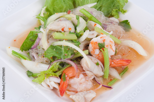 thai spicy salad seafood with vermicelli, Thai food Yummy Vermicelli with shrimp