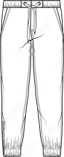 SWEAT PANTS FASHION FLAT SKETCHES technical drawings teck pack Illustrator vector template