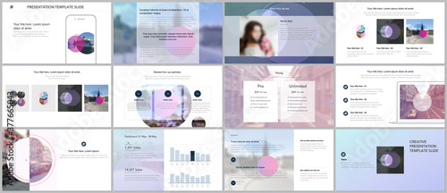 Presentation design vector templates, multipurpose template for presentation slide, flyer, brochure cover design with abstract circle banners. Social media web banner. Social network photo frame.
