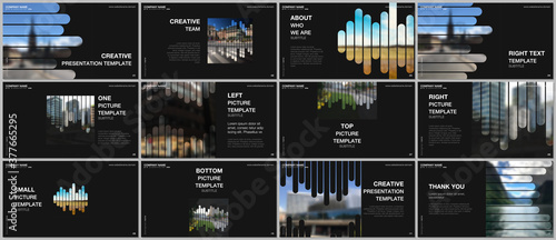 Presentation vector templates, multipurpose template for presentation slide, flyer, brochure cover, infographic report. Background template with lines, photo place for business design. Minimal style.