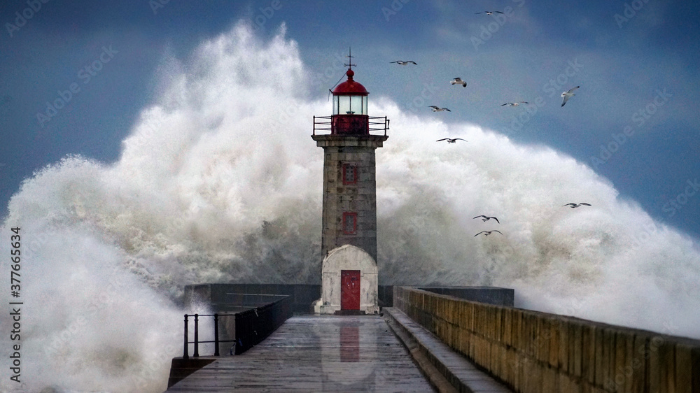 Lighthouse under storm - obrazy, fototapety, plakaty 