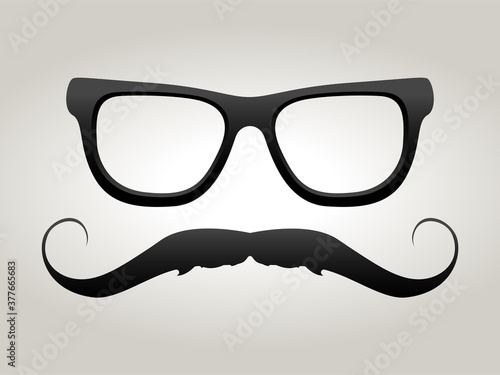 Vector black mustache with glasses illustration.