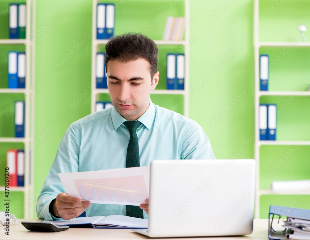 Male financial manager working in the office Male financial manager working in the office