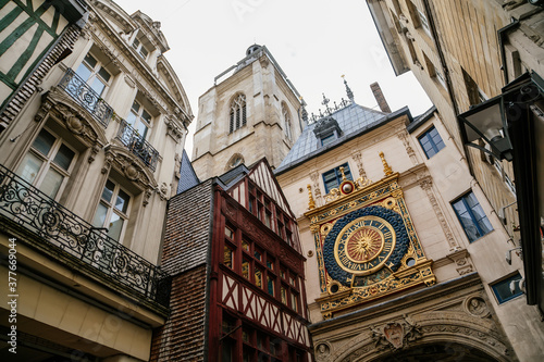 The Great-Clock (Gros-Horloge) astronomical clock in Rouen, Normandy, France