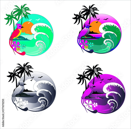 vector illustration of a resort on iora in a gift box