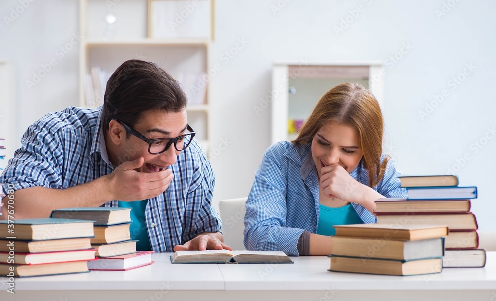 Pair of students studying for university exams Pair of students studying for university exams