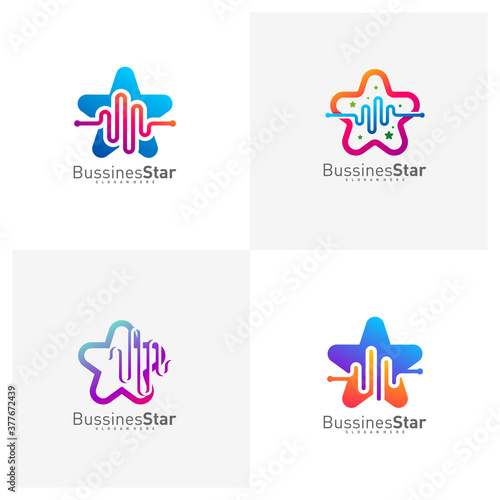 Set of Star Pulse Logo Template Design Vector, Concept, Creative Symbol, Icon