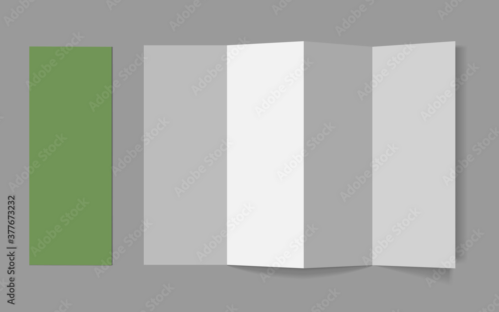 Blank tri fold flyer with cover on gray background. 3D illustration with soft shadows. Vector EPS10 illustration. Blank tri fold flyer with cover on gray background. 3D illustration with soft shadows. Vector EPS10 illustration.