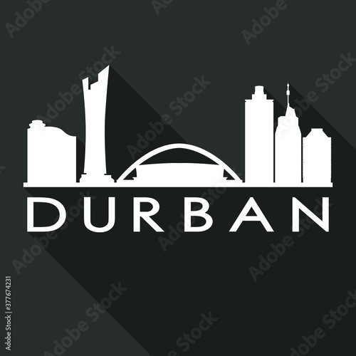 Durban South Africa Flat Icon Skyline Silhouette Design City Vector Art Famous Buildings.