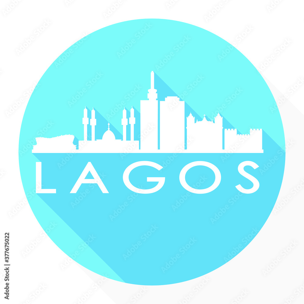 Lagos, Nigeria Flat Icon. Skyline Silhouette Design. City Vector Art Famous Buildings.