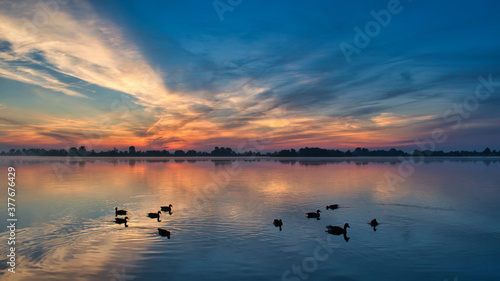 Beautiful lake Kunice before sunrise