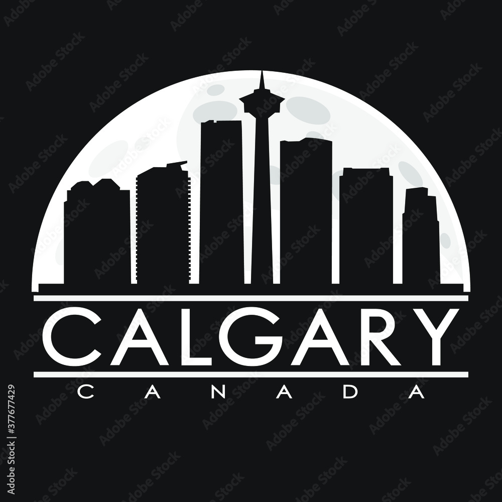 Calgary Canada, Full Moon Night Skyline Silhouette Design City Vector ...