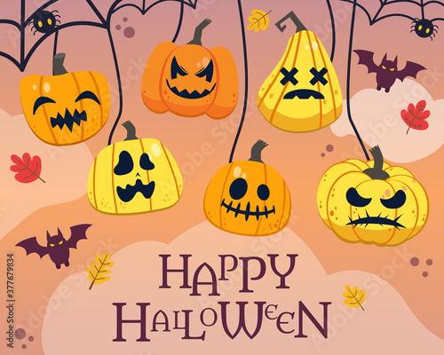 The banner of halloween party with pumpkin in flat vector style. illustation for background and banner poster.