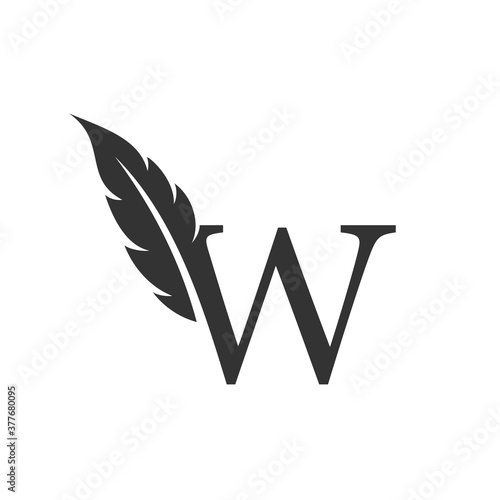Letter w with Feather Luxury vector logo template