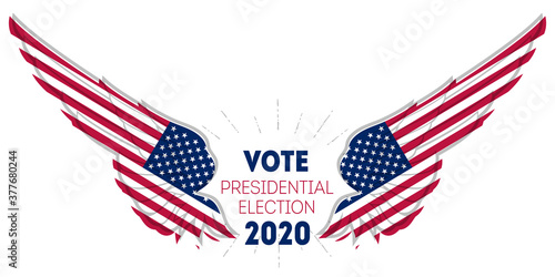 Presidential election 2020 in USA. Election poster. Print of t-shirt for Political election campaign. Stylized Wings in american flag colors and symbols.