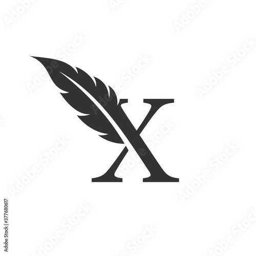Letter x with Feather Luxury vector logo template