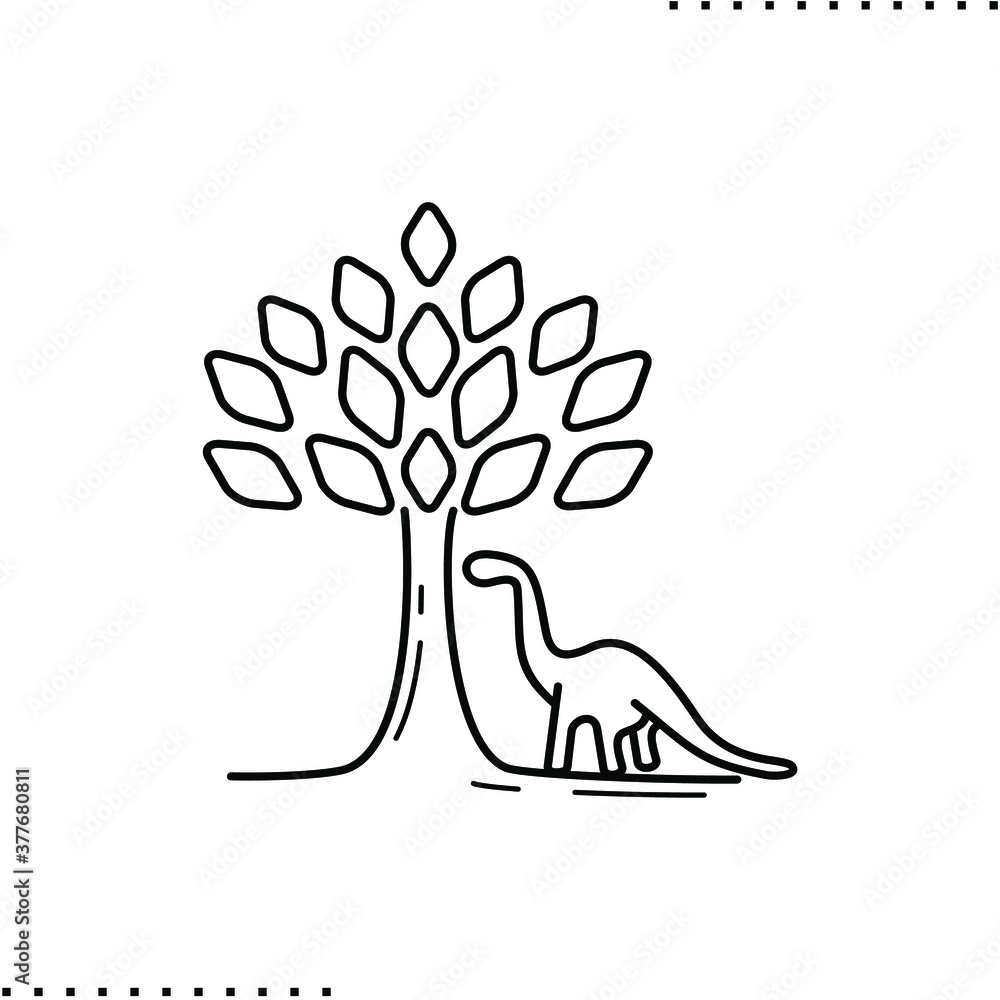dinosaur and tree vector icon in outlines dinosaur and tree vector icon in outlines