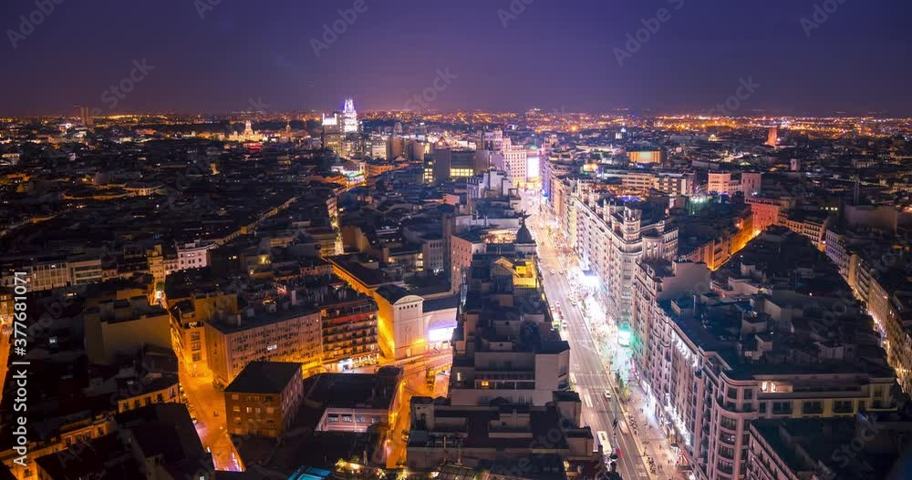 Timelapse of Gran via de Madrid at night from the top of hotel riu Plaza Espana Timelapse of Gran via de Madrid at night from the top of hotel riu Plaza Espana