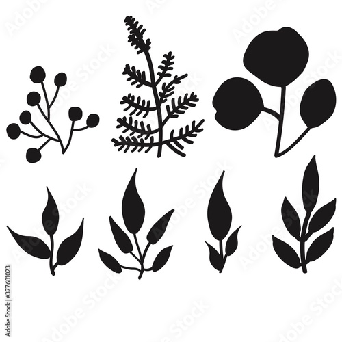 Print Hand-drawing silhouette background collection. Vector floral. Element for design.