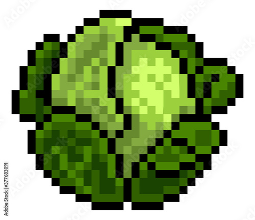 A cabbage or brussels sprout eight bit pixel art retro video game style icon