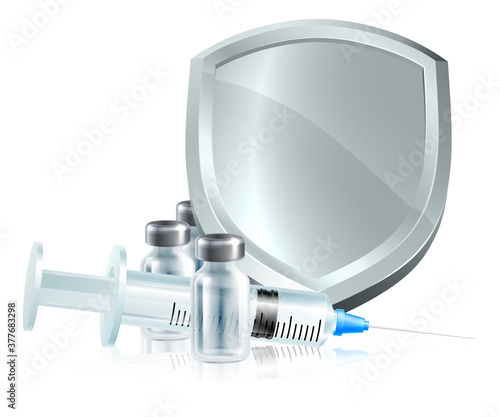 A vaccine immunisation syringe injection or other medicine shield medical concept