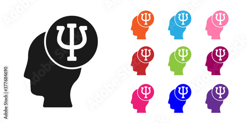 Black Psychology icon isolated on white background. Psi symbol. Mental health concept, psychoanalysis analysis and psychotherapy. Set icons colorful. Vector.