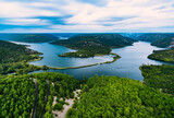 Aerial view of blue lakes and green forest. Krka river national park, Croatia