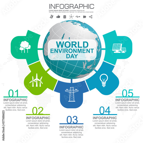 Earth globe with infographic vector illustration can be use as flyer, banner or poster. World Environment Day concept.