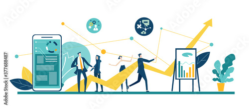 Business people having a meeting. Deal negotiation, discussing a project, developing new business. Business concept illustration 