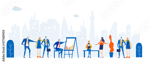 Group of young professional people working in the city. Taking responsibilities, making designs and support current deal concept illustration. 