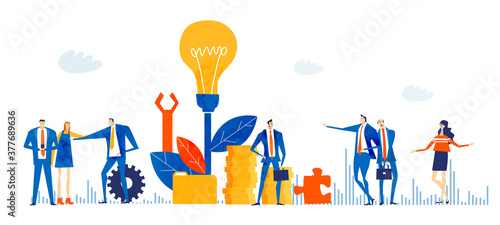 Successful business people having a meeting in the city. Deal negotiation, discussing a project, developing new business. Business concept illustration 