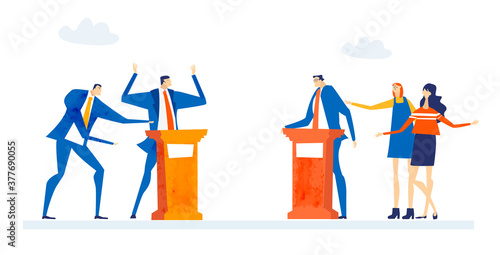 Successful business people having a meeting in the city. Deal negotiation, discussing a project, developing new business. Business concept illustration 