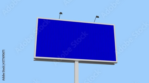 Blank trivision billboard looped switch green screen to blue screen and transparent background. 3D rendering animations isometric view on blue sky background and alpha channel mask photo
