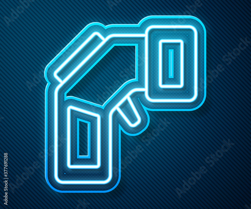 Glowing neon line Digital contactless thermometer with infrared light icon isolated on blue background. Vector.