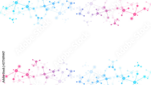 Abstract background of molecular structures. Molecules or DNA strand, genetic engineering, neural network, innovation technology, scientific research. Technological, science and medicine concept.