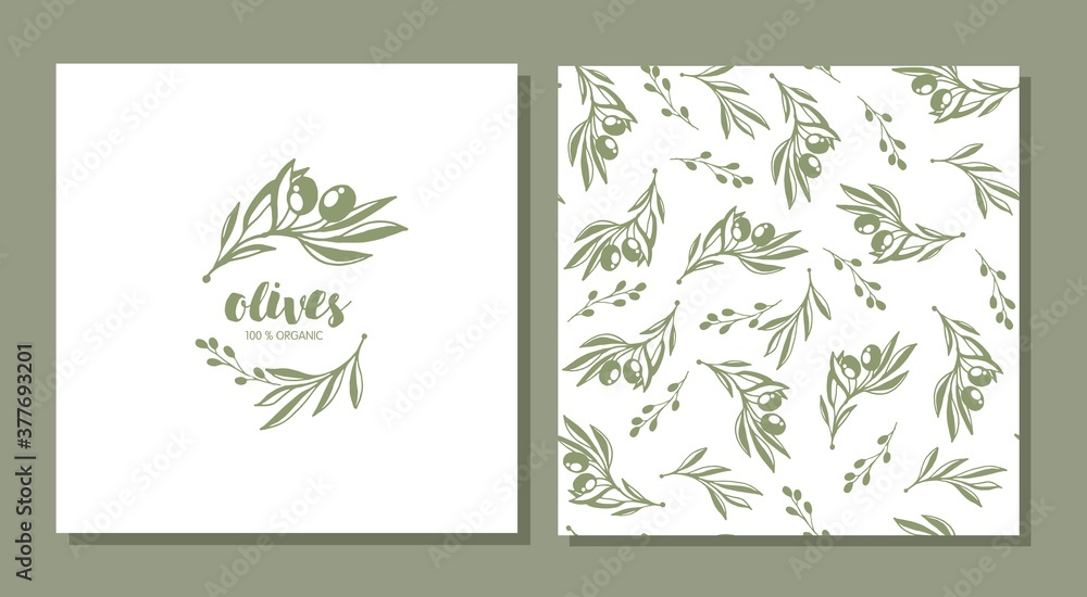 Olive seamless pattern. Vector illustration.