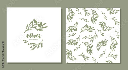 Olive seamless pattern. Vector illustration.