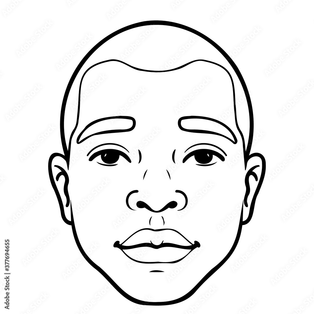 comic outline drawing of an african boy head. monochrome, avatar.