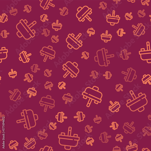 Brown line Washbasin with water tap icon isolated seamless pattern on red background. Vector.