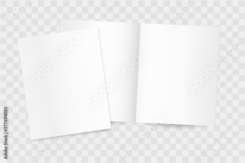 Two notebooks or books on a transparent background. Open and closed design. Vector realistic mockup. books, magazines, notebooks, brochure, exercise book, diary, album.template. eps 10.