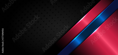 Abstract banner design template red and blue elegant with lighting effect on dark background and texture. Technology style.