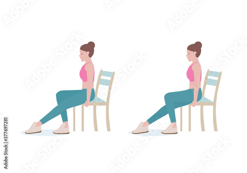 Exercises that can be done at-home using a sturdy chair.
Extend one leg far out in front of the body and point the toes forward. The extended leg’s foot should be diagonal to the hips.  with Heel Slid
