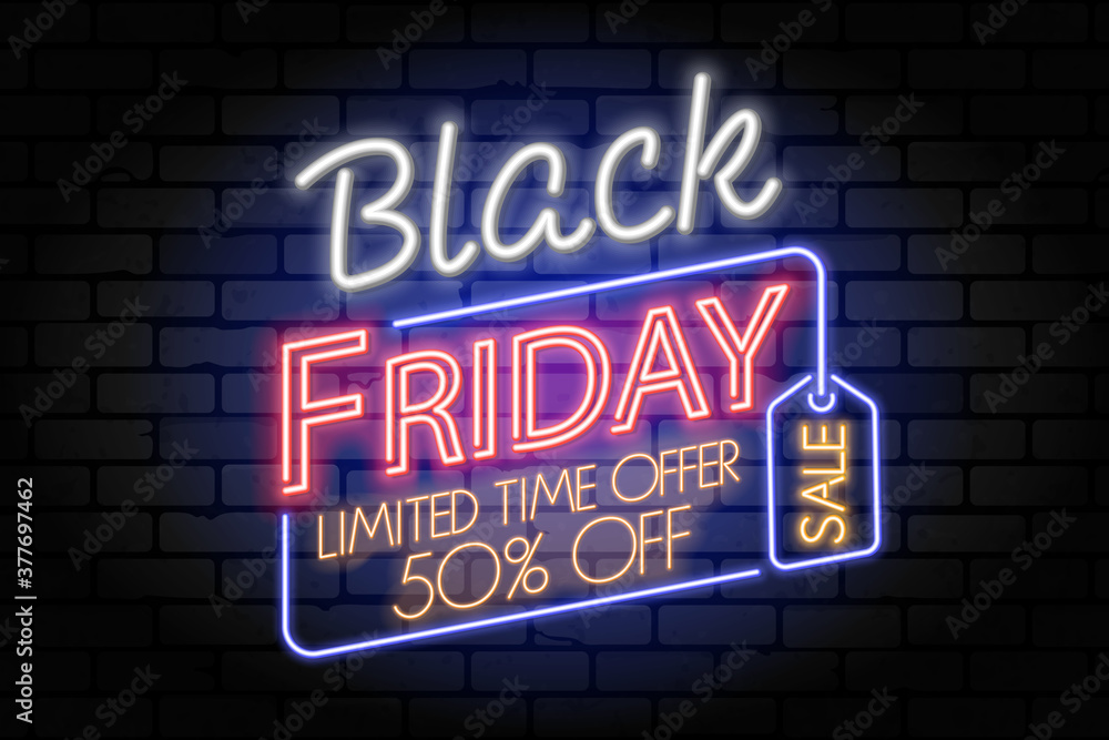 Obraz premium Black Friday Sale Neon Signboard